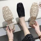 Square Toe Pointelle Knit Mules