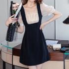 Short-sleeve Lace Panel Mini A-line Dress / Midi A-line Dress