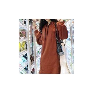 Plain Long-sleeve Midi Hoodie Dress