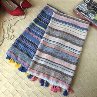 Stripe Tasseled Linen Cotton Scarf