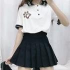 Cat Paw Short-sleeve Polo Shirt / Pleated Mini Skirt