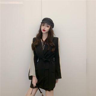 Color Block Paneled Tie Waist Blazer