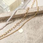 Set Of 3: Disc Pendant Alloy Necklace + Chunky Chain Alloy Necklace + Faux Pearl Necklace