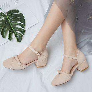 Round-toe Bow Block Heel Dorsay Pumps