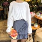 Set : Plain Long-sleeve T-shirt + Frill Trim Skort