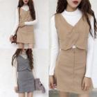 Set Of 2: Cropped Buttoned Vest + A-line Skirt