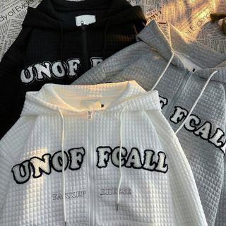 Long-sleeve Waffle Pattern Zip-up Hoodie