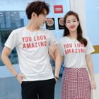Couple Matching Short-sleeve Lettering T-shirt / Plaid Skirt / Shorts