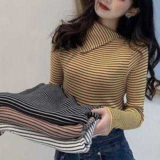 Long-sleeve Asymmetrical Striped Knit Top