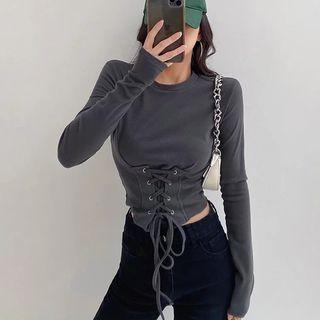 Long Sleeve Plain Knitted Corset Top