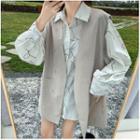 Double Breasted Vest / Print Shirt / Set