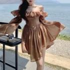 Long-sleeve Off-shoulder Asymmetrical Mini Corset Dress