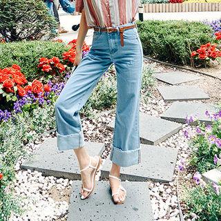 Cuff-hem Wide-leg Jeans With Belt