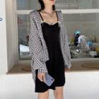 Long-sleeve Plaid Shirt / Lace Trim Spaghetti-strap Dress