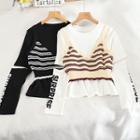 Long-sleeve Cutout T-shirt / Striped Vest