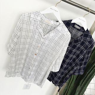 Plaid V-neck Chiffon Blouse