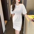 Puff-sleeve Chain Detail Mini Sheath Dress