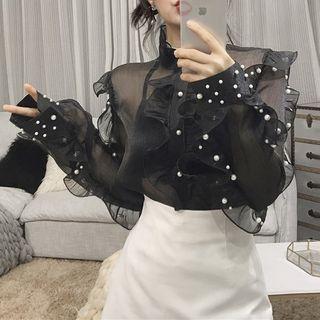 Frill-trim Beaded Shirt