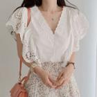 Flutter Sleeve V-neck Lace Panel Top