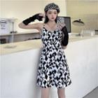 Spaghetti Strap Cow Print Mini Dress