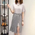 Set: Short-sleeve T-shirt Dress + Gingham Midi Skirt