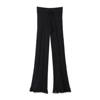 High Waist Frayed Trim Bootcut Pants