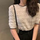 Short-sleeve Heart Cutout Knit Top White - One Size