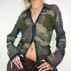 Camouflage Print Zip Mesh Jacket