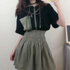 Pocketed Elbow-sleeve T-shirt / A-line Skirt