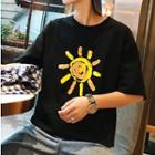 Elbow-sleeve Sun Print T-shirt