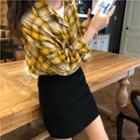 Plaid Long-sleeve Loose-fit Light Jacket Light Purple - One Size