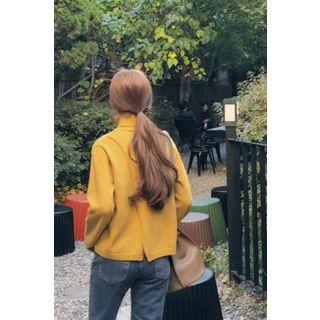 Turtle-neck Open-back Sweater Mustard Yellow - One Size