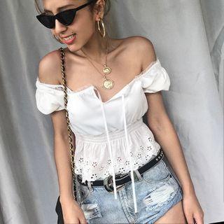 Short-sleeve Off-shoulder Cropped Blouse