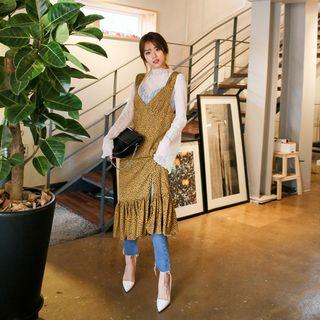 Ruffle-hem Pattern Long Pinafore Dress