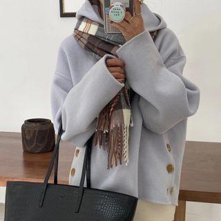 Plain Button Hooded Pullover
