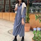 Tie-side Long-sleeve Midi Shirtdress Grayish Blue - One Size