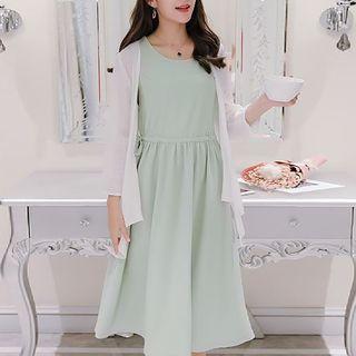 Set: Light Cardigan + Sleeveless A-line Dress