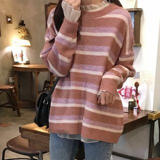 Striped Crewneck Sweater / Chiffon Top