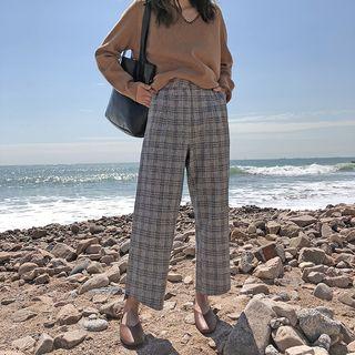 Crop Plaid Straight Fit Dress Pants