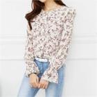 Frill-collar Floral Print Blouse
