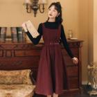 Midi A-line Overall Dress / Long-sleeve Top / Set