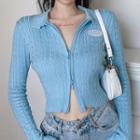 Long-sleeve Letter Embroidered Collared Knit Top
