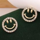 Rhinestone Smiley Earring 1 Pair - 925 Silver Needle Earrings - One Size