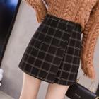 Button-detail Plaid Mini A-line Skort