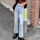 Embroidered Patch Wide Leg Jeans