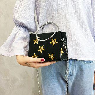 Star-embroidered Velvet Mini Satchels With Pouch