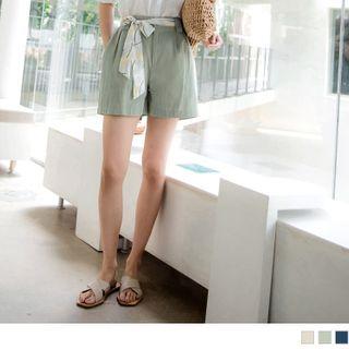 Printed Tie-waist Straight-cut Shorts