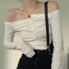Off-shoulder Asymmetrical Ruched Crop Top White - One Size