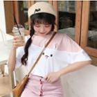Color Block Rabbit Print Elbow-sleeve T-shirt