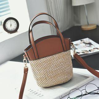 Straw Panel Shoulder Bag